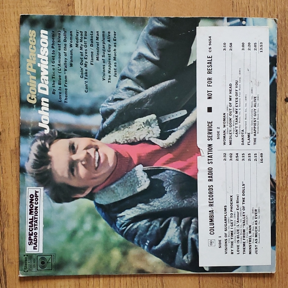 John Davidson Goin' Places special mono radio station copy vinyl record